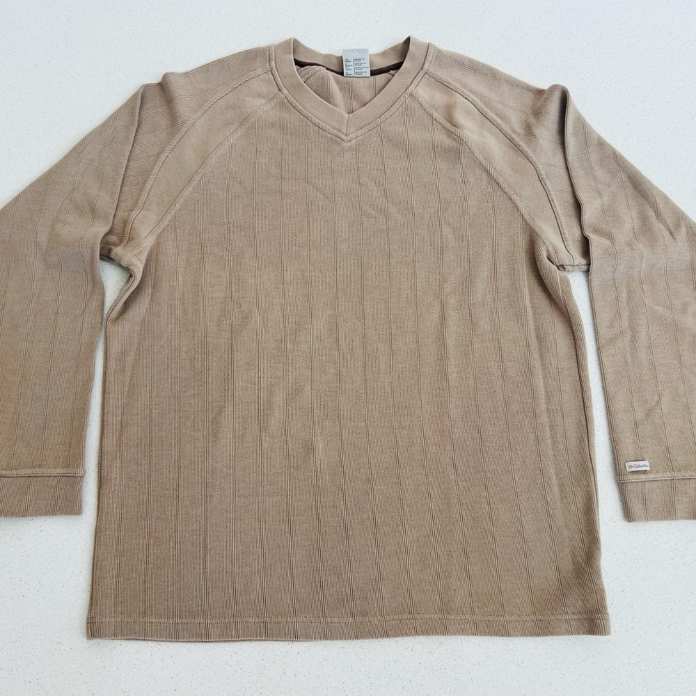 Columbia Men's Light Brown V-Neck Ribbed Sweater